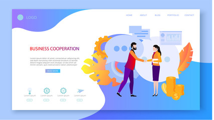 Business cooperation. People meet, agreed, work together, interact, search for business partners.