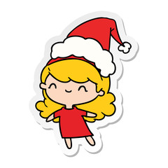 christmas sticker cartoon of kawaii girl