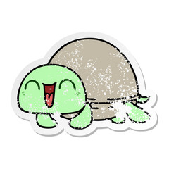 distressed sticker of a quirky hand drawn cartoon turtle