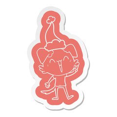 happy little dog cartoon  sticker of a wearing santa hat