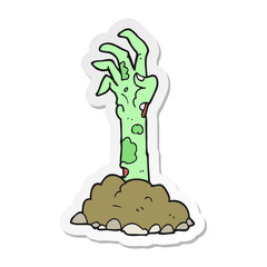 sticker of a cartoon zombie hand rising from ground