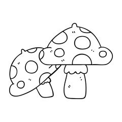quirky line drawing cartoon toadstools