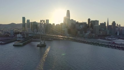San Francisco aerial downtown skyline sunset