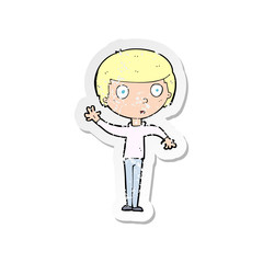 retro distressed sticker of a cartoon waving boy