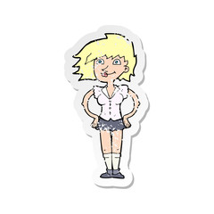 retro distressed sticker of a cartoon woman with hands on hips