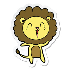 sticker of a laughing lion cartoon