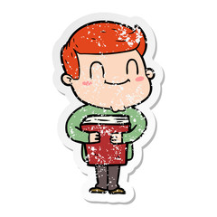 distressed sticker of a cartoon friendly man