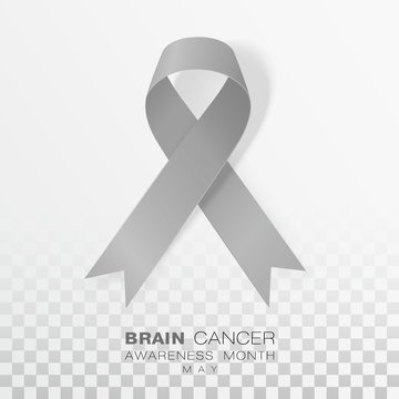 Brain Cancer Awareness Month. Grey Color Ribbon Isolated On Transparent Background. Vector Design Template For Poster.