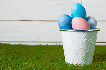 Easter eggs on green grass
