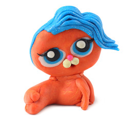 Kids modelling clay cat isolated on white background