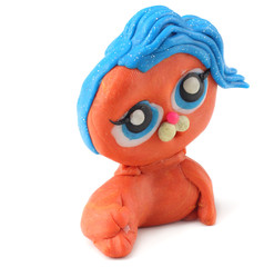 Kids modelling clay cat isolated on white background