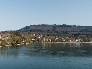 Fototapeta na wymiar Bad Säckingen. Stein in Schweiz vom rheinallee aus gesehen