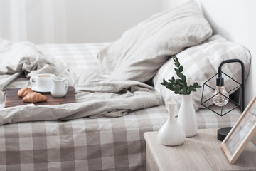 white vases and lamp in interior bedroom