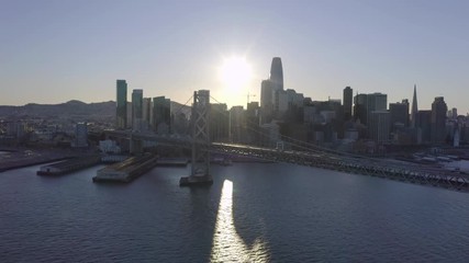 San Francisco aerial downtown skyline sunset