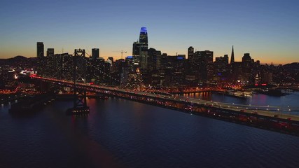 San Francisco aerial downtown skyline evening night