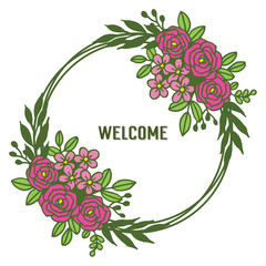 Vector illustration white background pink flower frame for greeting card welcome hand drawn