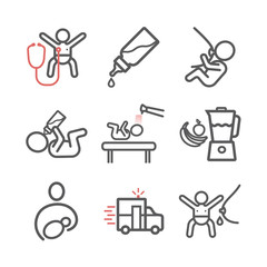 Baby health. Medicine web line icons. Vector signs.