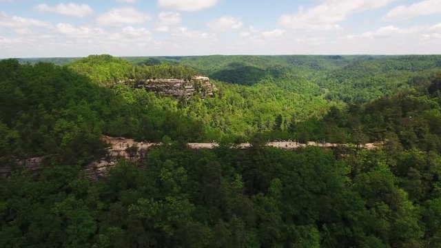 Natural bridge in Kentucky woods, aerial