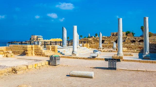 Ruins of ancient bathhouse at Caesarea in Israel