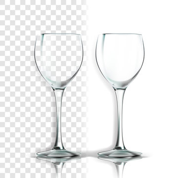 Transparent Glass Vector. Kitchen Design. Empty Clear Glass Cup. For Water, Drink, Wine, Alcohol, Juice, Cocktail. Realistic Shining Glassware Transparency Illustration