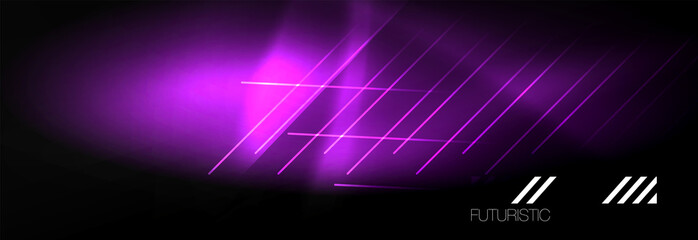 Obraz premium Neon glowing techno lines, hi-tech futuristic abstract background template with lines