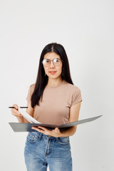 Attractive girl with document paper folder