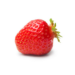 Single ripe strawberry isolated on white background
