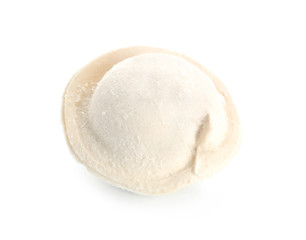 Fresh raw dumpling on white background