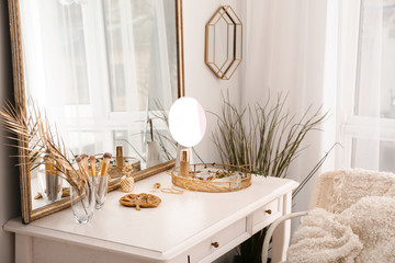 Interior of room with decorative golden elements
