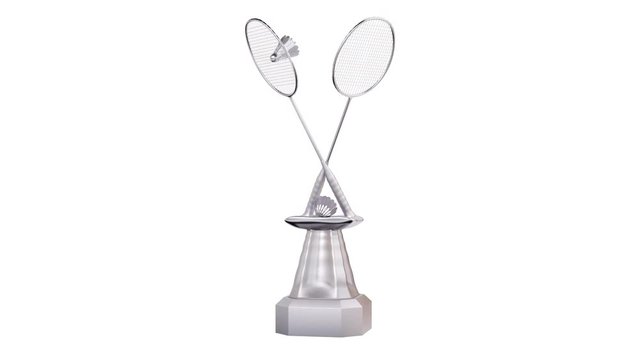 Front View of Badminton Silver Trophy in Infinite Rotation