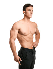 Fototapeta premium Muscular bodybuilder on white background