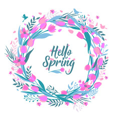 Fototapeta na wymiar Vector seamless pattern of cute stylish tulips. Wreath illustration hello spring.