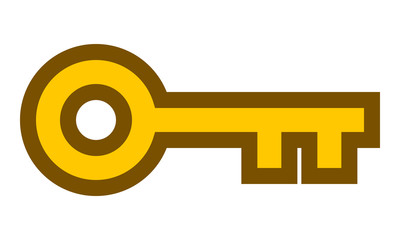 Key symbol icon - golden with outline, isolated - vector
