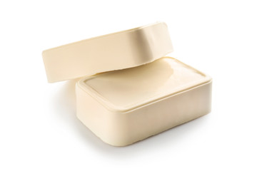 Tasty feta cheese on white background