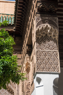 Details of wood carving in interior of El Bahia palace, Marrakech, Morocco