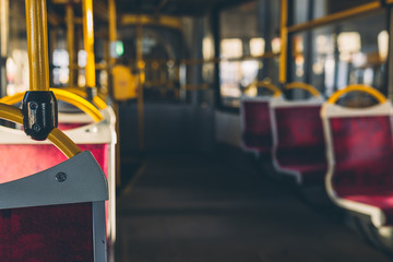 Inside an empty colorful tram. city transportation interior