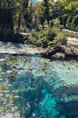 The Blue Eye in Albania, famous landmark water spring and natural phenomenon.