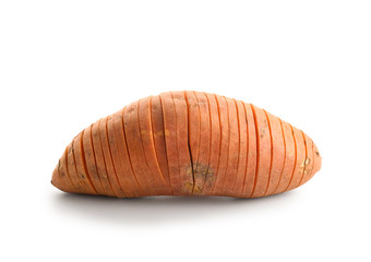 Raw cut sweet potato on white background