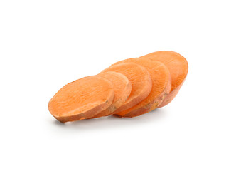 Raw cut sweet potato on white background