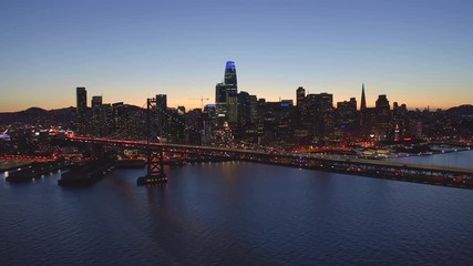San Francisco aerial downtown skyline evening night