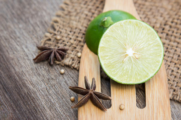 Herbal ingredient on wooden table for healthy eating 
