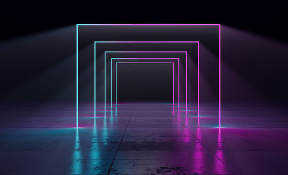 Neon background concept. 3d image. Retro futuristic minimal background. 