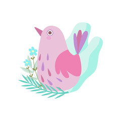Cute Little Pink Bird, Symbol of Spring Vector Illustration