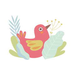 Cute Little Red Nesting Bird, Symbol of Spring Vector Illustration