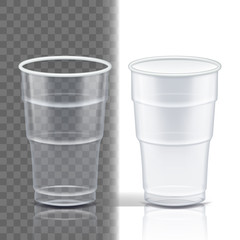 Plastic Cup Transparent Vector. Package Blank. Drink Mug. Disposable Tableware Clear Empty Container. Cold Or Hot Takeaway Drink. Isolated 3D Realistic Illustration