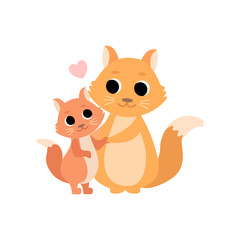 Mother Squirrel and Its Baby, Cute Forest Animal Family Vector Illustration