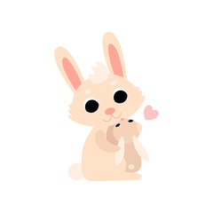 White Mother Rabbit and Its Baby, Cute Animal Family Vector Illustration