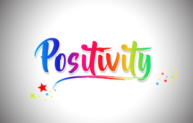 Positivity Handwritten Word Text with Rainbow Colors and Vibrant Swoosh.
