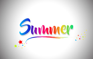 Summer Handwritten Word Text with Rainbow Colors and Vibrant Swoosh.