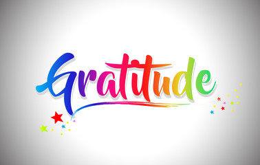 Gratitude Handwritten Word Text with Rainbow Colors and Vibrant Swoosh.